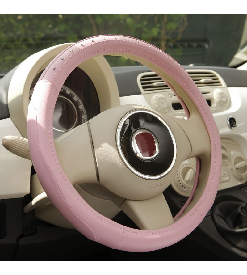 Couvre-volant rose pour voiture avec sous-verres , Housse de volant  extensible pour femmes, filles et hommes.